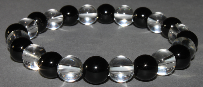 Bracelet Onyx et Cristal de roche 8 mm Disponible Taille Small/Large/Extra large