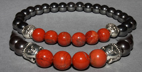Bracelet Bouddha Hématite et Jaspe rouge 8 mm Disponible Taille Small/Médium/Large