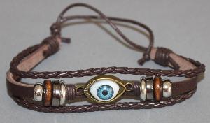 Bracelet ajustable avec breloques simili cuir marron et coton ciré N°14