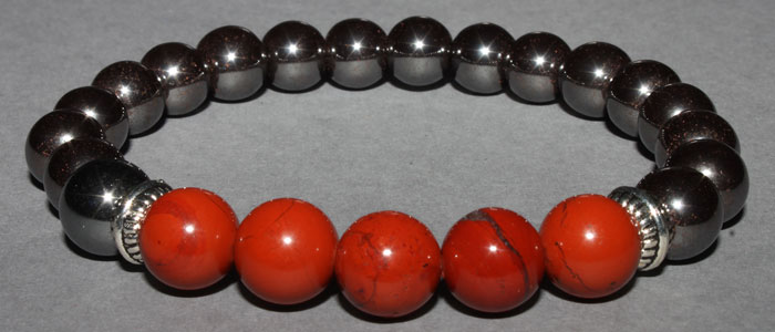 Bracelet Hématite et Jaspe Rouge 8 mm Disponible Taille Small/Médium/Large/Extra large