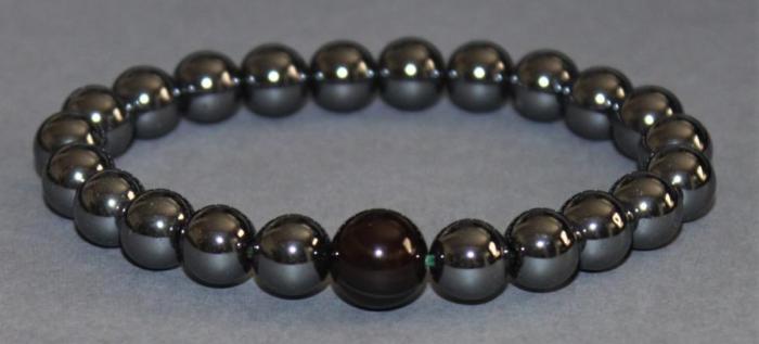 Bracelet Hématite 8 mm et Obsidienne oeil céleste 10 mm Disponible Taille Small/Médium/Large