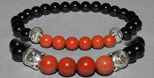 Bracelet Bouddha Onyx et Jaspe Rouge 6 mm Disponible Taille Small/Médium/Large/Extra large