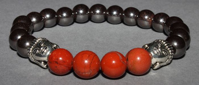 Bracelet Bouddha Hématite et Jaspe rouge 8 mm Disponible Taille Small/Médium/Large