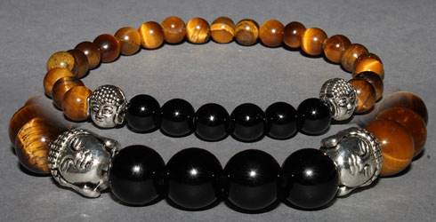 Bracelet Bouddha Oeil de Tigre et Onyx 8 mm Disponible Taille Small/Médium/Large/Extra large