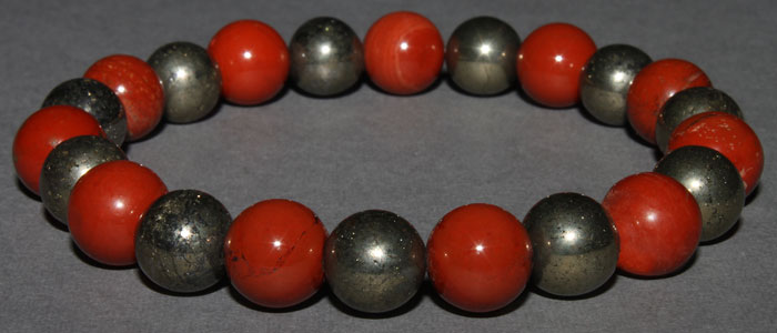 Bracelet Jaspe rouge et Pyrite 8 mm Disponible Taille Médium/Large