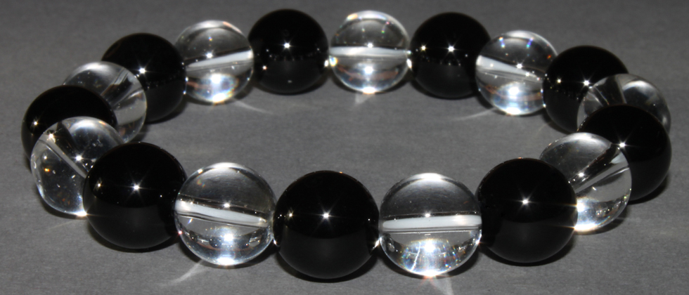 Bracelet Onyx et Cristal de roche 10 mm Disponible Taille Médium