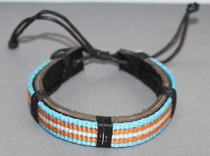 Bracelet ajustable avec simili cuir noir et coton ciré N°28