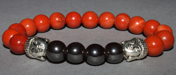 Bracelet Bouddha Jaspe rouge et Hématite 8 mm Disponible Taille Médium/Large