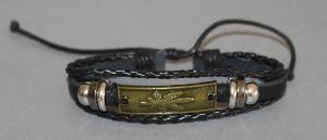 Bracelet ajustable avec breloques simili cuir noir et coton ciré N°23