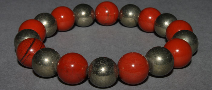 Bracelet Jaspe rouge et Pyrite 10 mm Disponible Taille Médium/Large