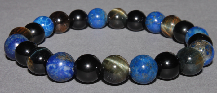 Bracelet Oeil de faucon, Obsidienne céleste et Lapis lazuli 10 mm Disponible Taille Médium