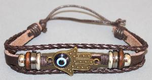 Bracelet ajustable avec breloques simili cuir marron et coton ciré N°15