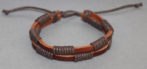 Bracelet ajustable simili cuir marron et coton ciré N°29