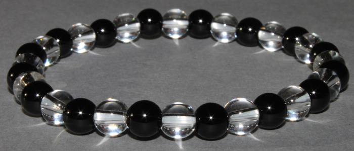 Bracelet Onyx et Cristal de roche 6 mm Disponible Taille Médium